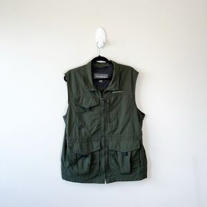 Eddie Bauer Men’s Fishing Utility Nylon Vest Green Hiking Outdoor Travel Large